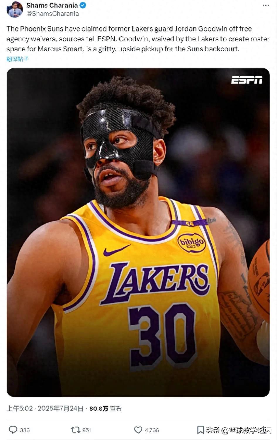 身高1米91！狂砍23分17籃板！再見，湖人！你好，太陽